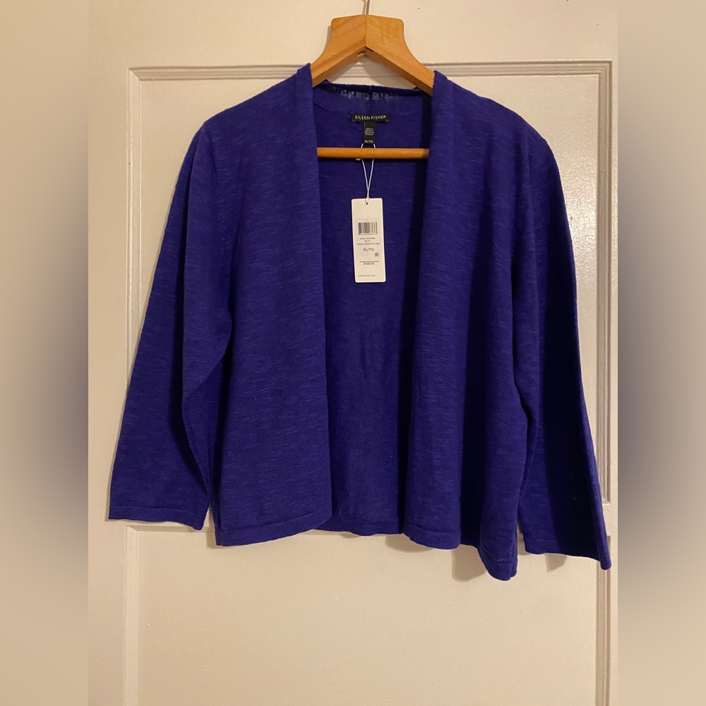 Brand new Eileen Fisher, size XL blue cropped cardigan.